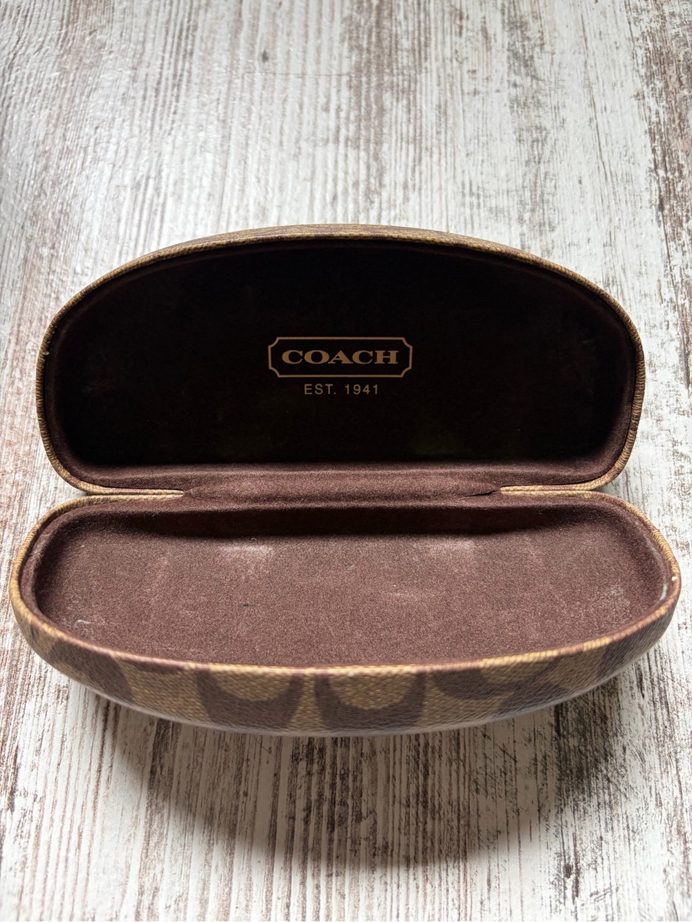 Coach Signature Tan Brown Hard Clam Shell Eye Glasses Sunglasses Case Clamshell - Picture 5 of 8